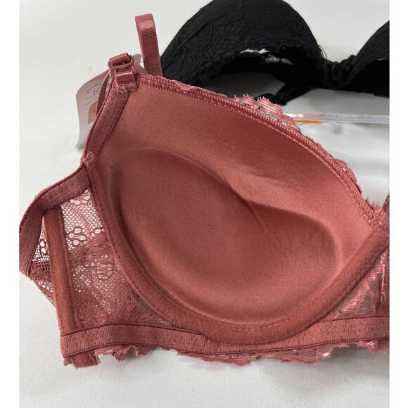 Rene Rofe Lingerie Extreme Push Up Lace Detail Bras 2 pack 36C NEW Black Pink - Picture 4 of 12